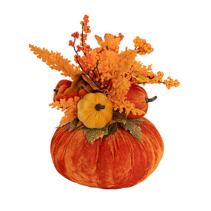 Decorative Velvet Pumpkin Ornament Orange (32cmH)