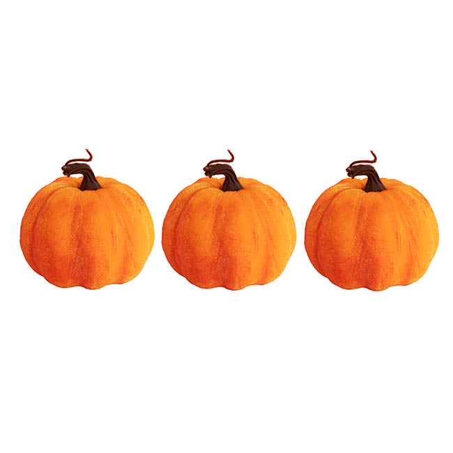 Decorative Velvet Pumpkins Pack 3 Orange (10cmH)