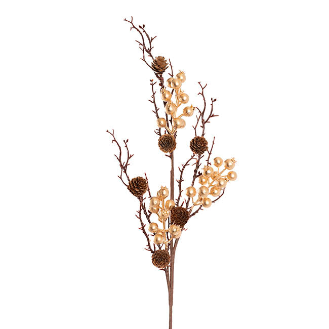 Artificial Pinecone Berry Twig Spray Gold (73cmH)