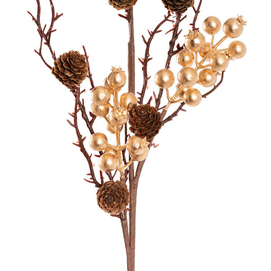 Artificial Pinecone Berry Twig Spray Gold (73cmH)