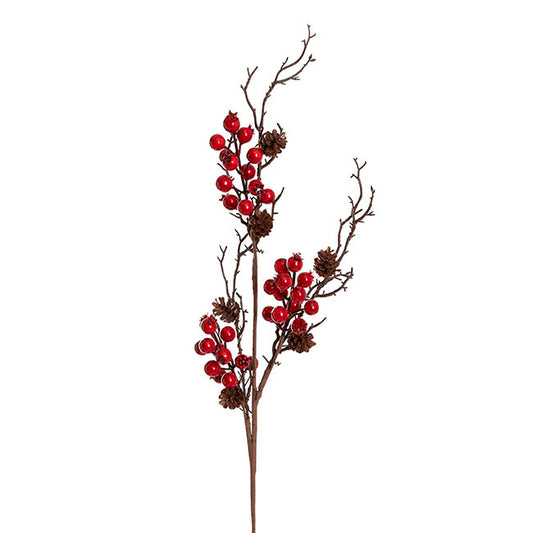 Artificial Pinecone Berry Twig Spray Red (73cmH)