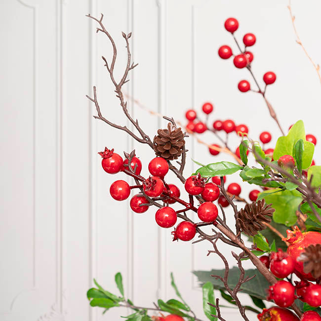 Artificial Pinecone Berry Twig Spray Red (73cmH)
