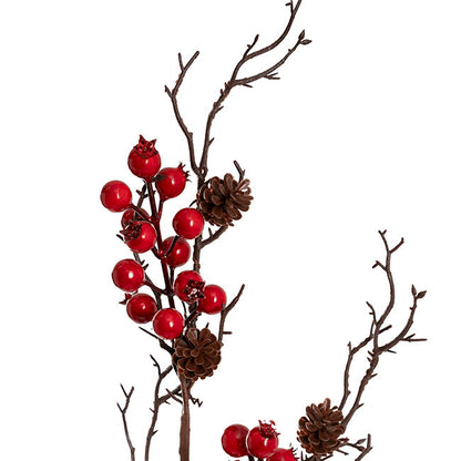 Artificial Pinecone Berry Twig Spray Red (73cmH)