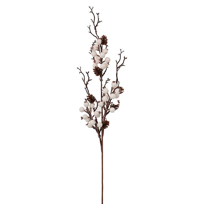 Artificial Pinecone Berry Twig Spray White (73cmH)