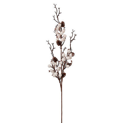 Artificial Pinecone Berry Twig Spray White (73cmH)
