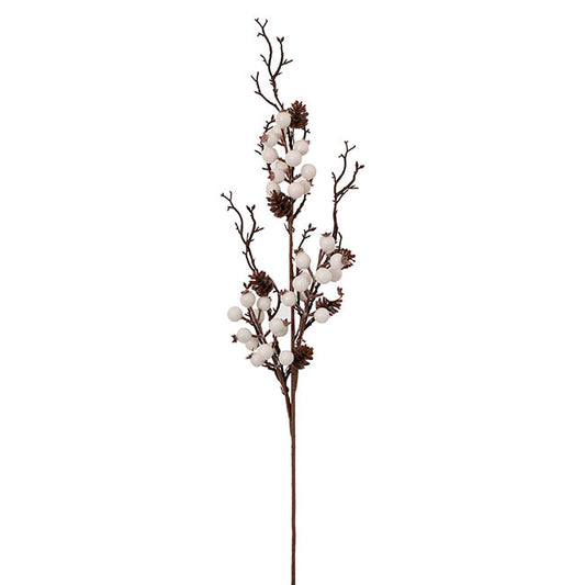 Artificial Pinecone Berry Twig Spray White (73cmH)