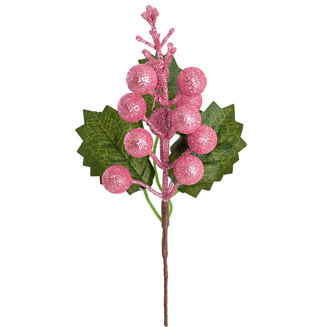 Berry Cluster Picks Pack 6 Glitter Pink (22cmH)