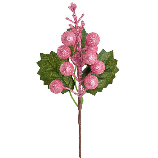 Berry Cluster Picks Pack 6 Glitter Pink (22cmH)