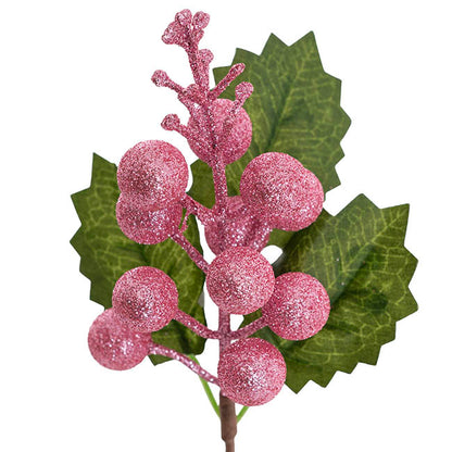 Berry Cluster Picks Pack 6 Glitter Pink (22cmH)