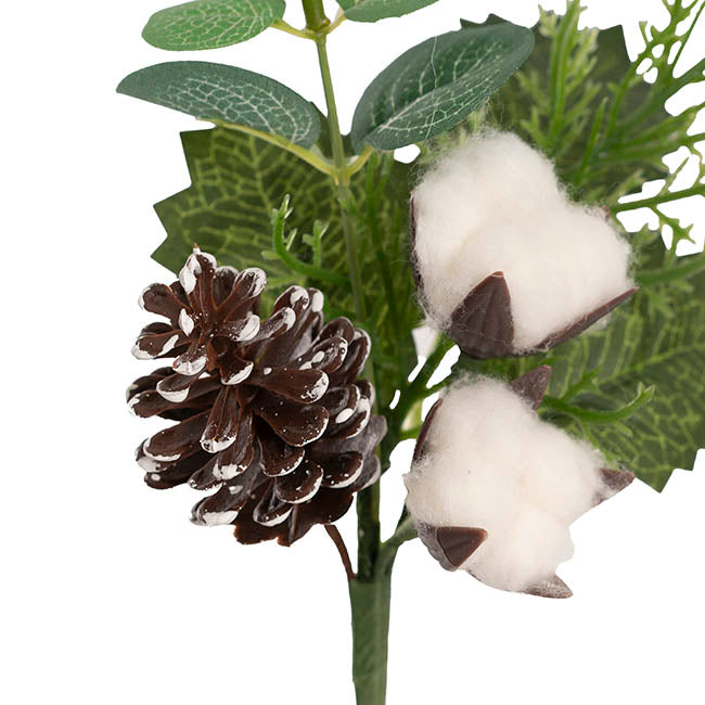 Cotton Pinecone Pick Pack 4 White (24cmH)