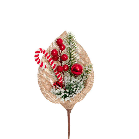 Bell Berry & Pine Burlap Pick Pack 3 Red (26cmH)