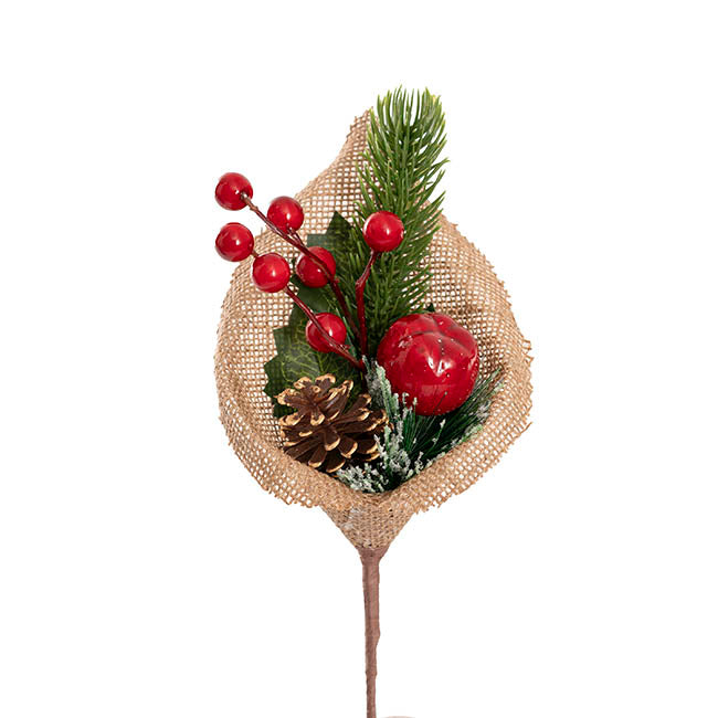 Apple Berry & Pinecone Burlap Pick Pack 3 Red (26cmH)