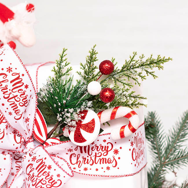 Candy Cane & Snow Pine Pick Red (35cmH)