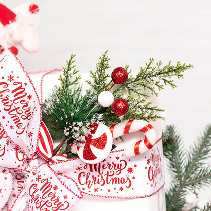 Candy Cane & Snow Pine Pick Red (35cmH)