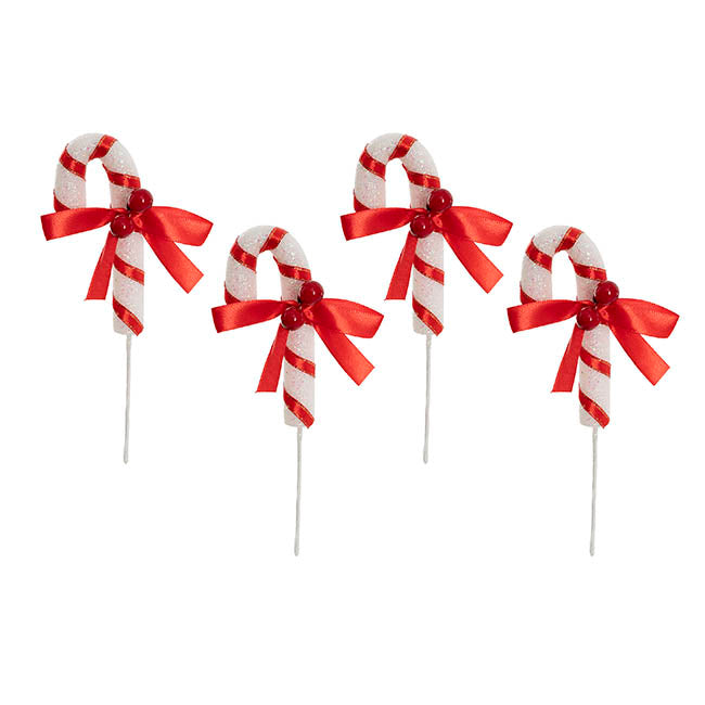 Candy Cane & Berry Picks Pack 4 Red (20cmH)