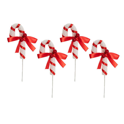 Candy Cane & Berry Picks Pack 4 Red (20cmH)