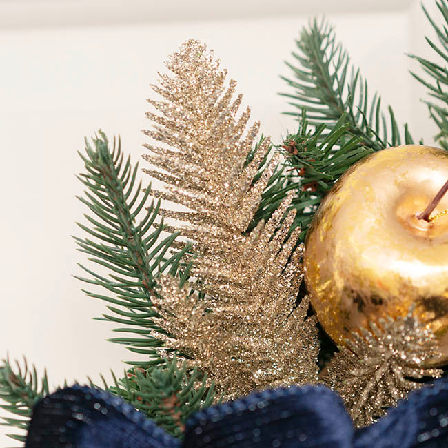 Traditional Pine Leaf Pick Pack 6 Glitter Champagne (17cmH)