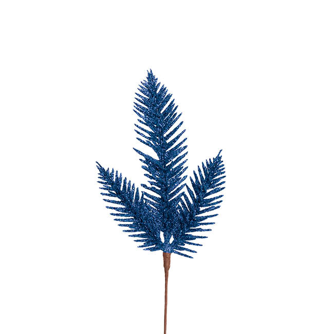 Traditional Pine Leaf Pick Pack 6 Glitter Navy Blue (17cmH)