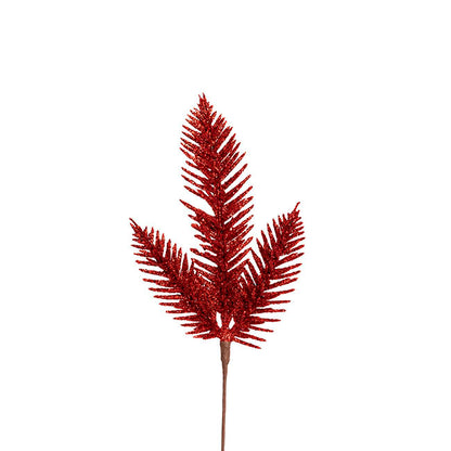 Traditional Pine Leaf Pick Pack 6 Glitter Red (17cmH)