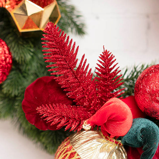 Traditional Pine Leaf Pick Pack 6 Glitter Red (17cmH)