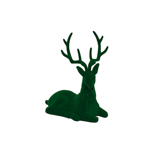 Sitting Flocked Reindeer Dark Green (18x25cmH)
