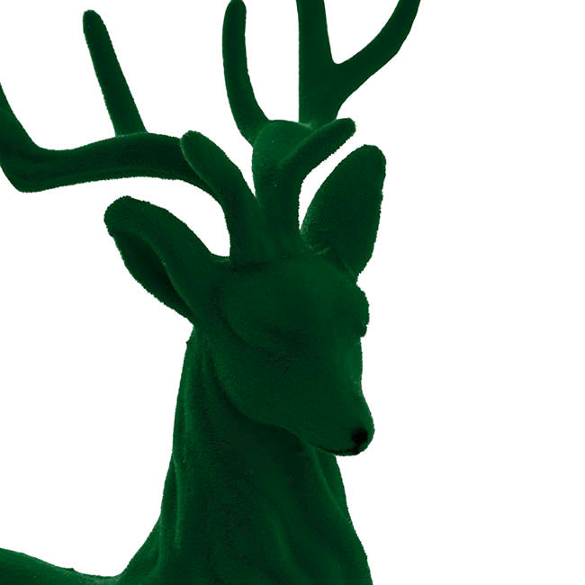 Sitting Flocked Reindeer Dark Green (18x25cmH)