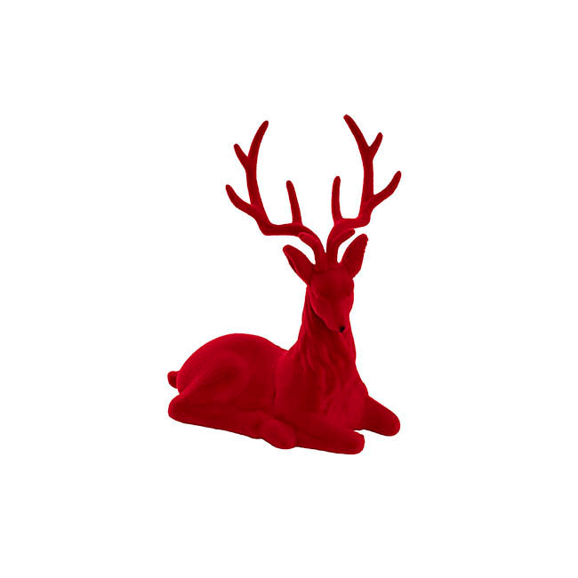 Sitting Flocked Reindeer Dark Red (18x25cmH)