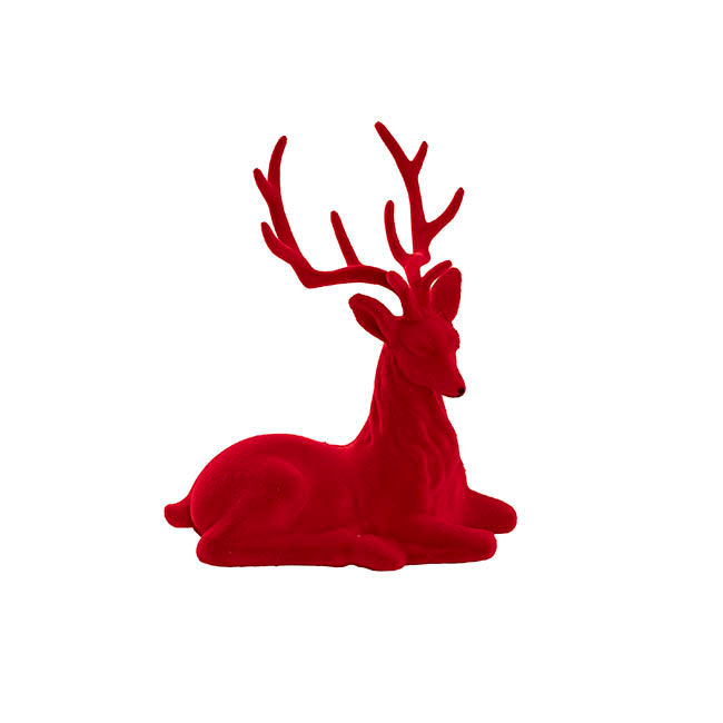 Sitting Flocked Reindeer Dark Red (18x25cmH)