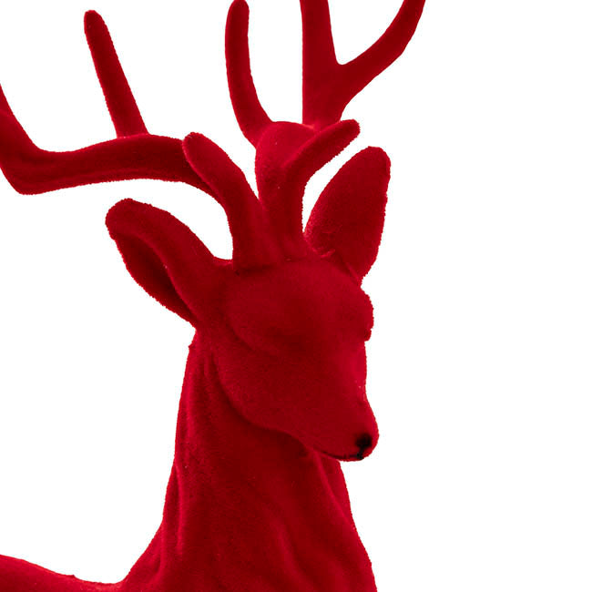 Sitting Flocked Reindeer Dark Red (18x25cmH)