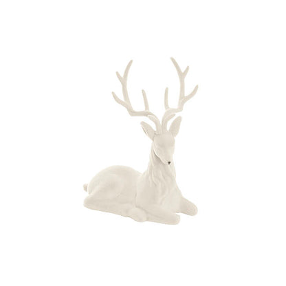 Sitting Flocked Reindeer White (18x25cmH)