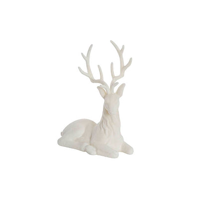 Sitting Flocked Reindeer White (18x25cmH)