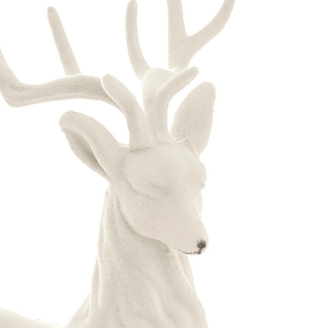 Sitting Flocked Reindeer White (18x25cmH)