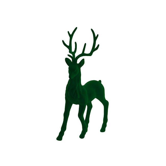 Standing Flocked Reindeer Dark Green (37cmH)