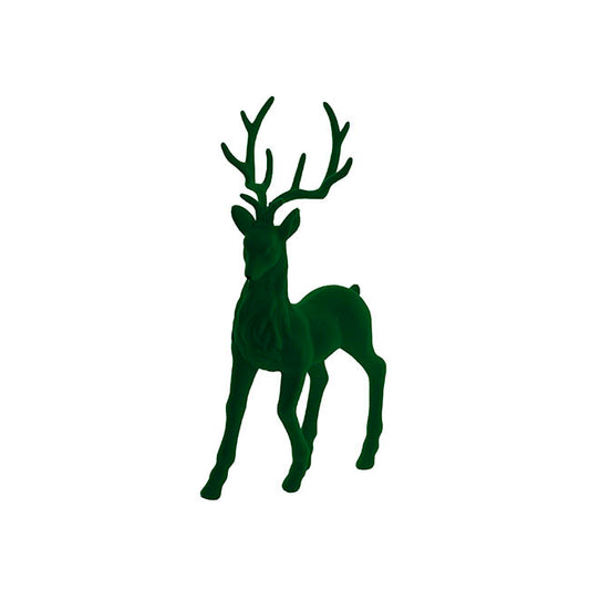 Standing Flocked Reindeer Dark Green (37cmH)