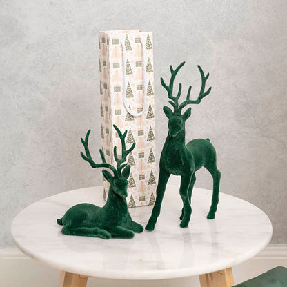 Standing Flocked Reindeer Dark Green (37cmH)