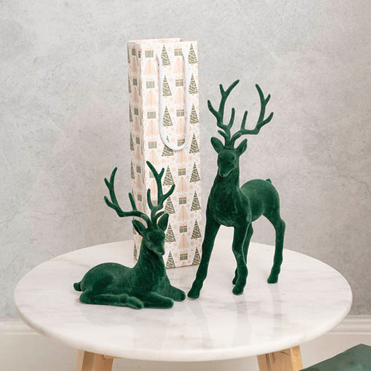 Standing Flocked Reindeer Dark Green (37cmH)