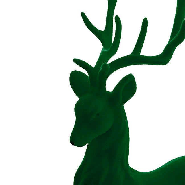 Standing Flocked Reindeer Dark Green (37cmH)