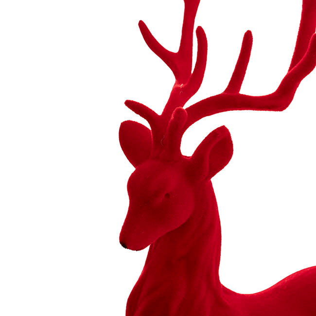 Standing Flocked Reindeer Dark Red (37cmH)