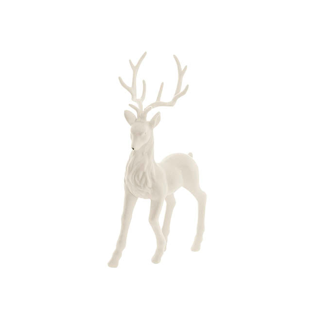 Standing Flocked Reindeer White (37cmH)