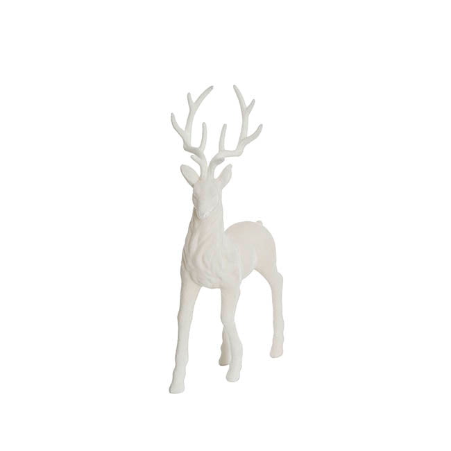 Standing Flocked Reindeer White (37cmH)