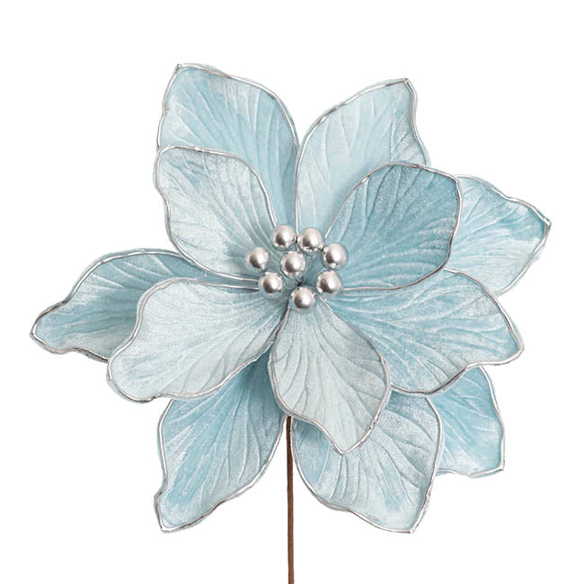 Velvet Poinsettia Stem Soft Blue (30cmDx30cmH)
