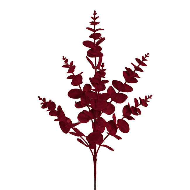 Eucalyptus Spray Flocked Burgundy (62cmH)