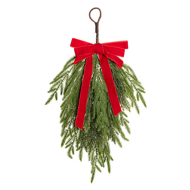 Norway Spruce Teardrop Swag w Bow Real Touch Green (45cmH)