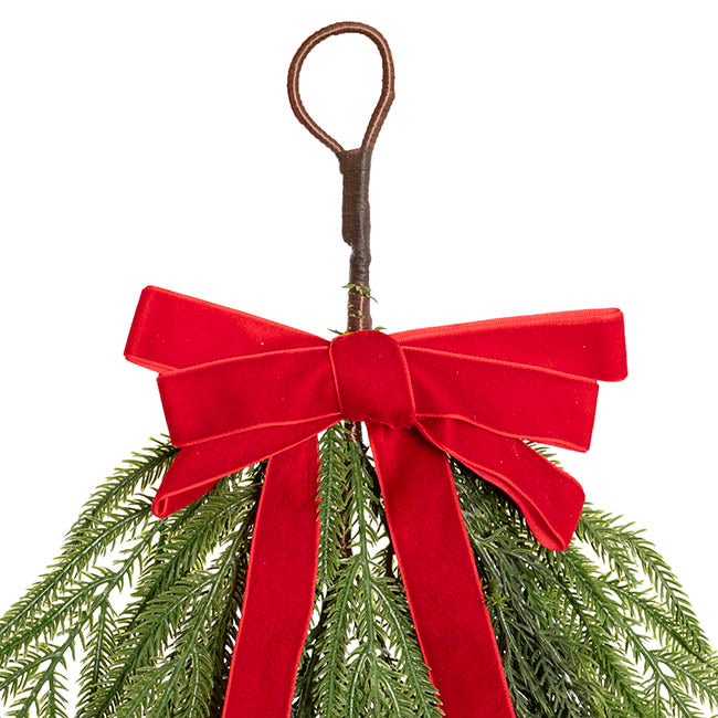 Norway Spruce Teardrop Swag w Bow Real Touch Green (45cmH)