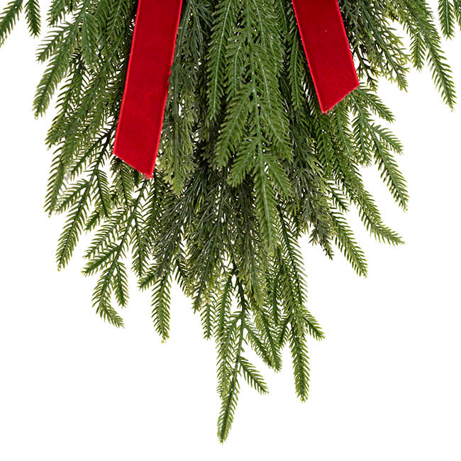 Norway Spruce Teardrop Swag w Bow Real Touch Green (45cmH)