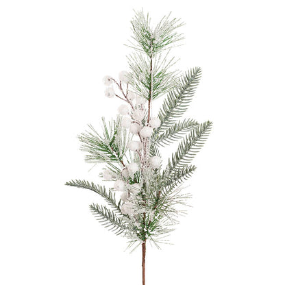 Snow Flocked Pine & Berry Spray White (56cmH)