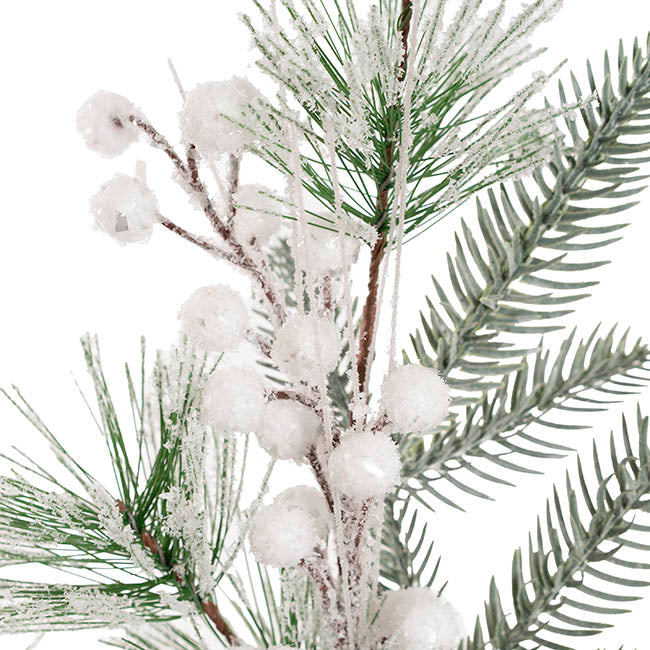 Snow Flocked Pine & Berry Spray White (56cmH)