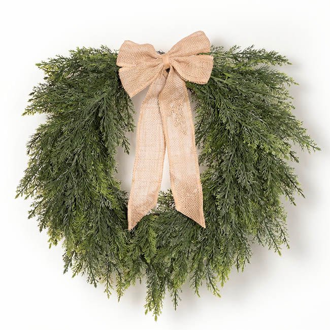 Cypress Pine Wreath w Jute Bow Real Touch Green (45cmD)