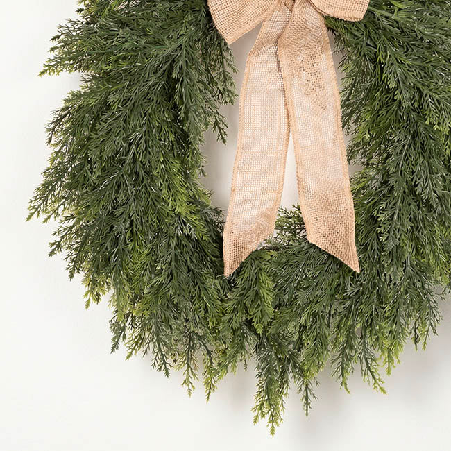 Cypress Pine Wreath w Jute Bow Real Touch Green (45cmD)