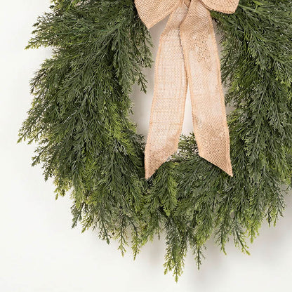 Cypress Pine Wreath w Jute Bow Real Touch Green (45cmD)